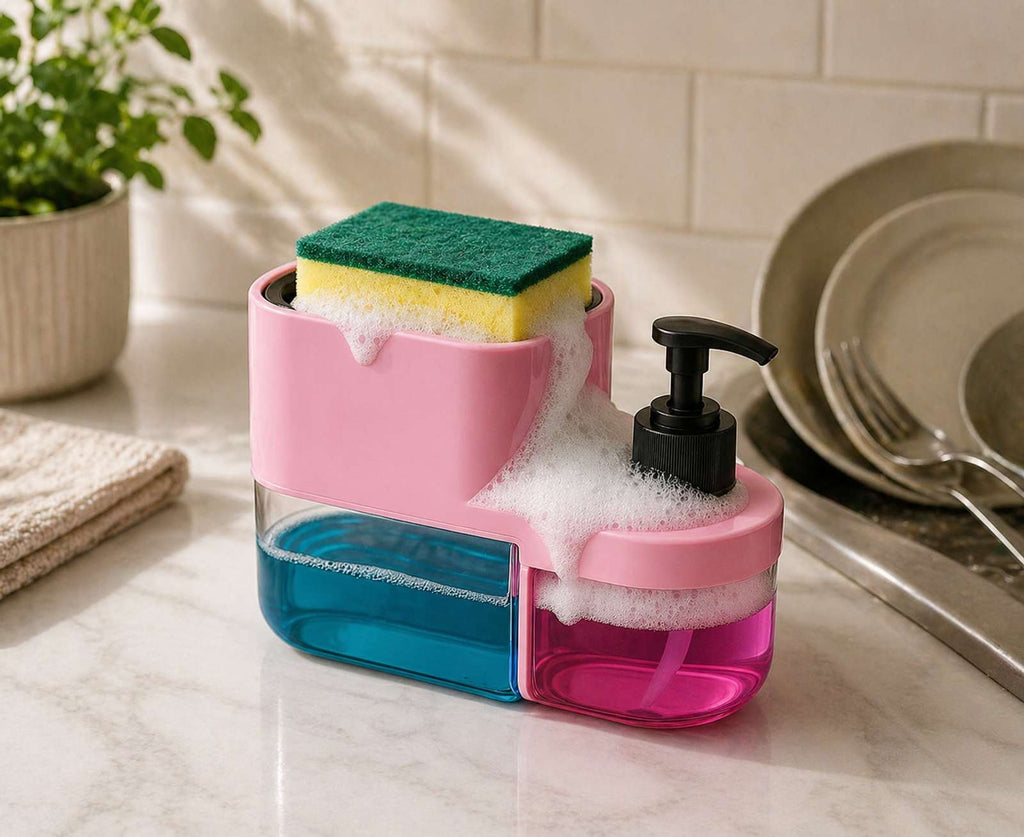 3-in-1 Soap Dispenser with Sponge Holder – Kitchen Dishwashing Liquid Pump