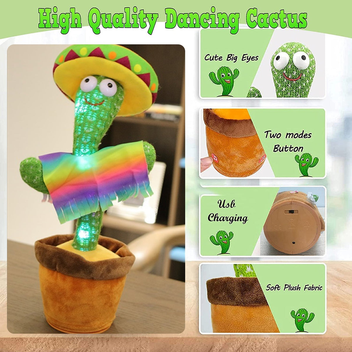 Talking & Dancing Cactus Toy – Interactive Singing, Talking & Voice Repeat Toy