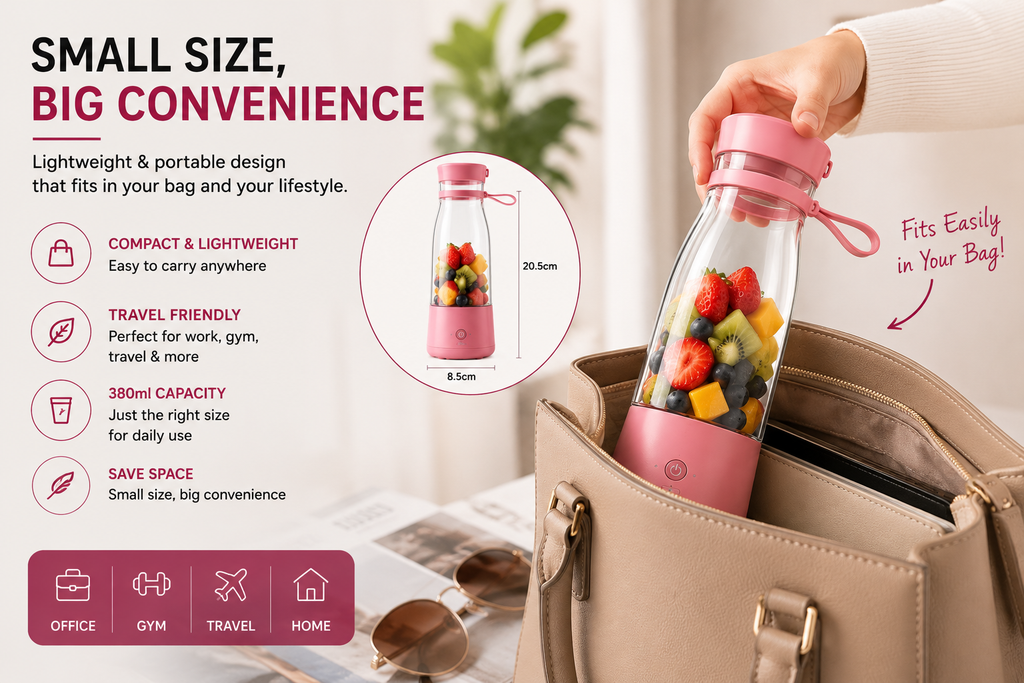 Valoriq portable mini juicer with compact lightweight design for home office gym and travel