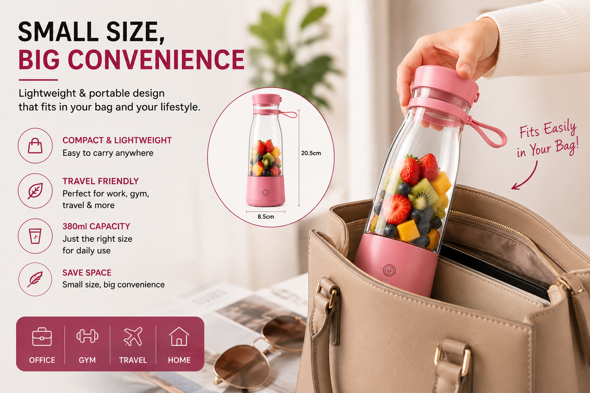 Valoriq portable mini juicer with compact lightweight design for home office gym and travel